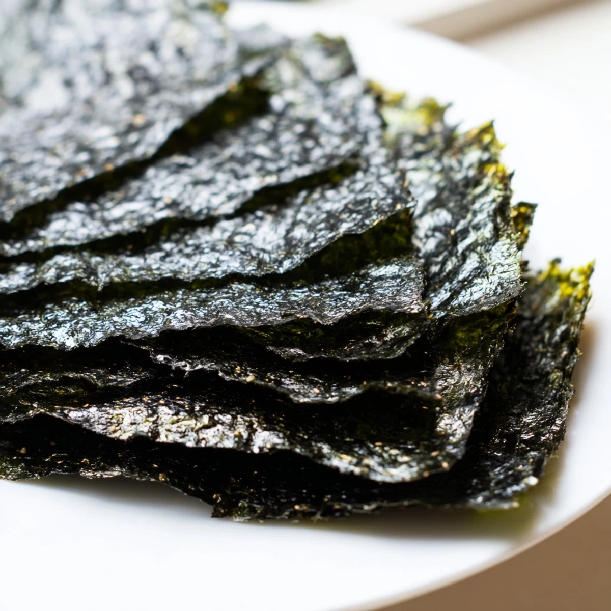 Golden, crispy Roasted Seaweed Chips, seasoned to perfection and ready for a savory snack.