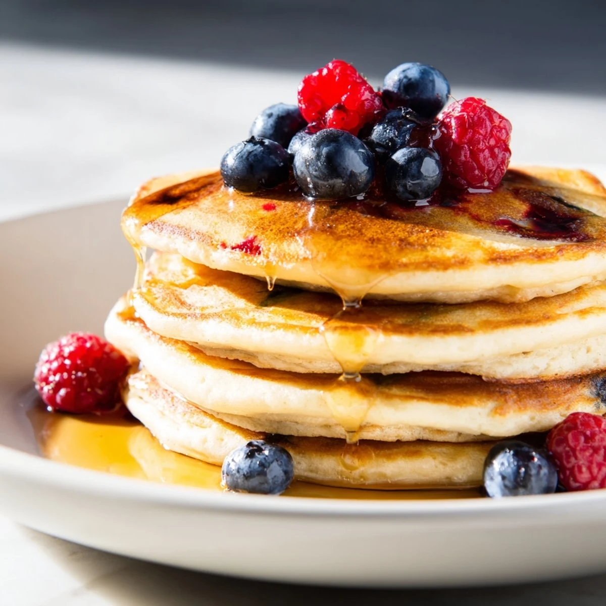 Golden-brown cottage cheese pancakes are cooking on a griddle, a delicious breakfast awaits!
