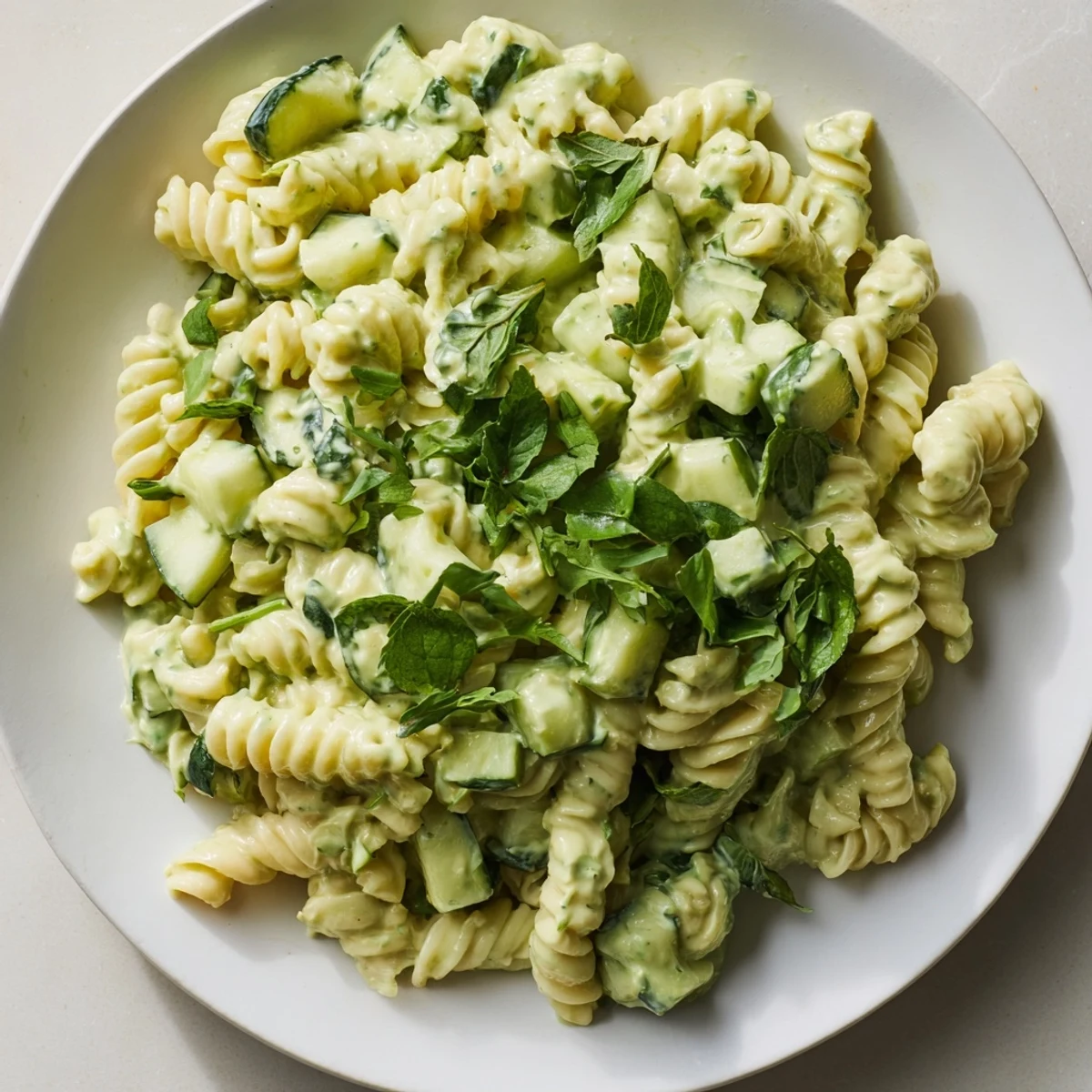 A refreshing bowl of Green Goddess Pasta Salad showcasing perfectly cooked pasta and vibrant green dressing.