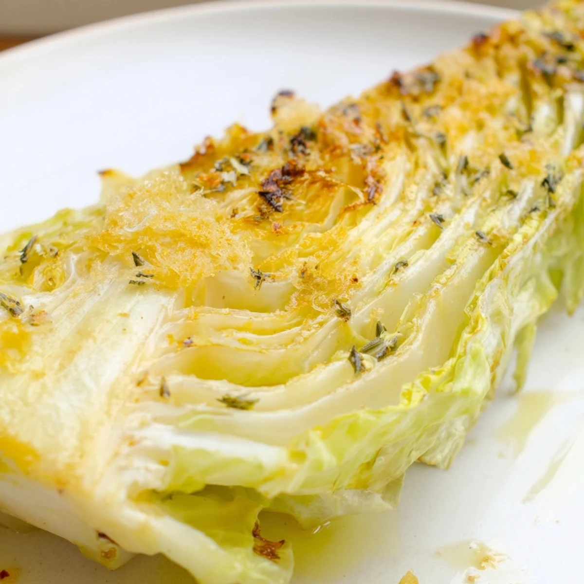 Köstliche, vegetarische Knoblauch-Parmesan-Kohlviertel als goldbraun geröstete Beilage für Grillgerichte oder Herbstone.  