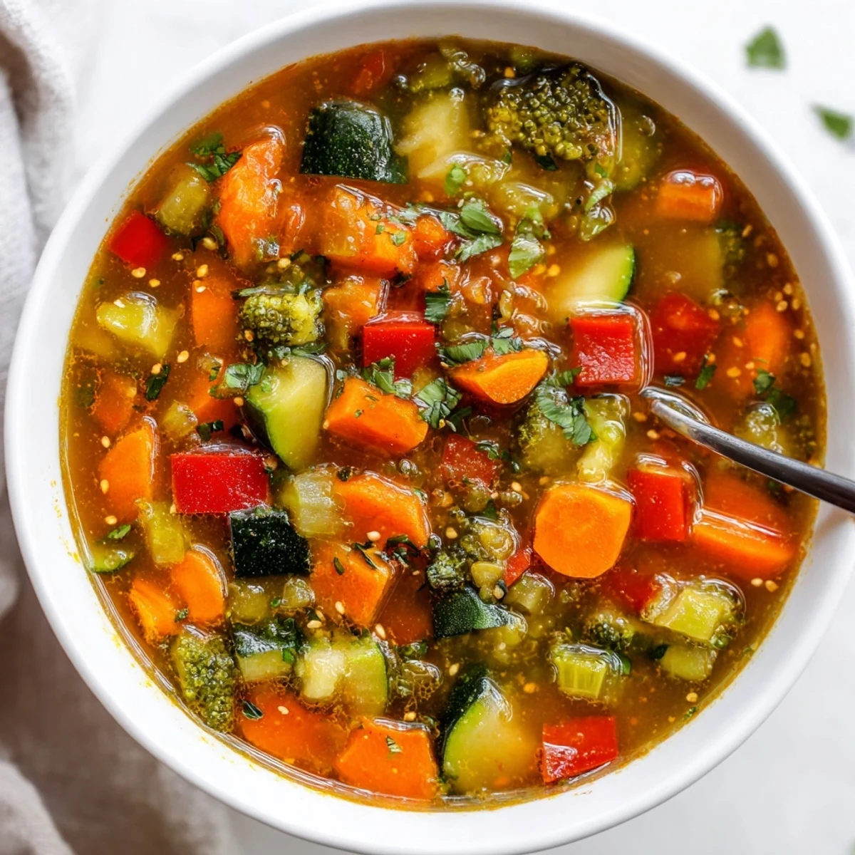 Ginger Vegetable Soup mit glasigen Nudeln und einer ausgewürzten Brühe, perfekt für ein beruhigendes, veganes Abendessen.