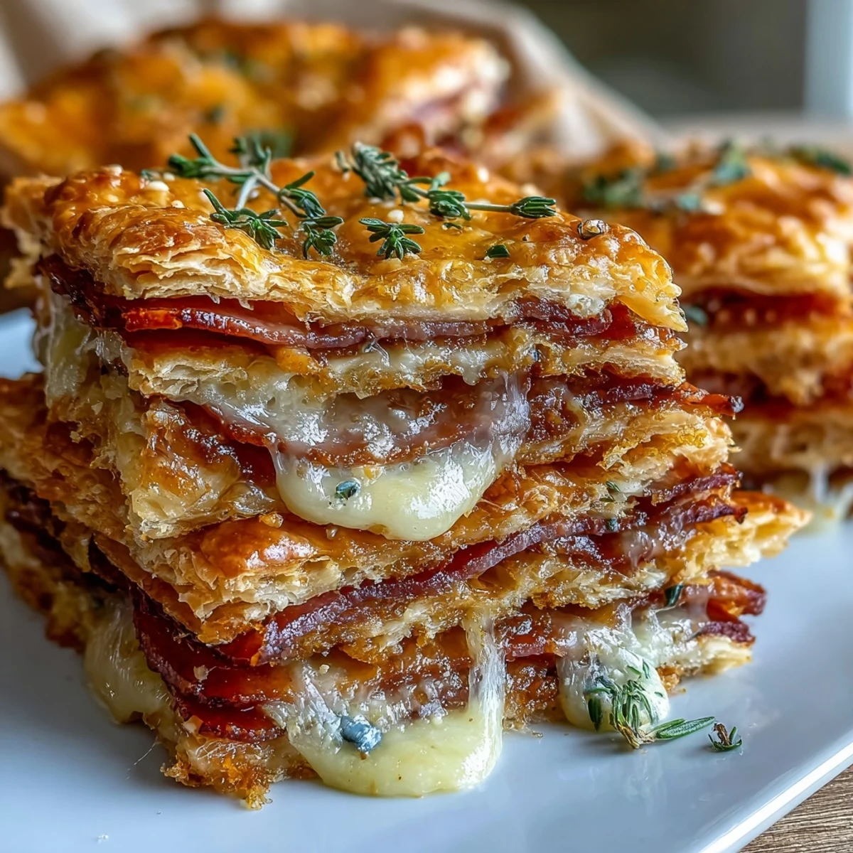 Gebackene Schinken-Käse-Aufbauten aus Krapfenleig, leicht gewölbt und knusprig, perfekt für ein herzhaftes Frühstück.