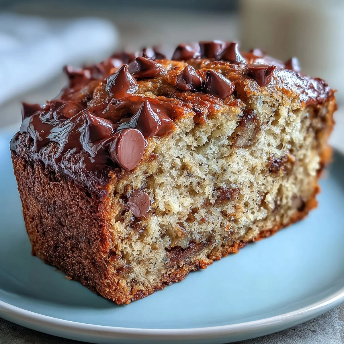 Golden-brown Protein Banana Bread loaf cooling on a wire rack, showcasing a moist interior with visible banana flecks and a hint of cinnamon.