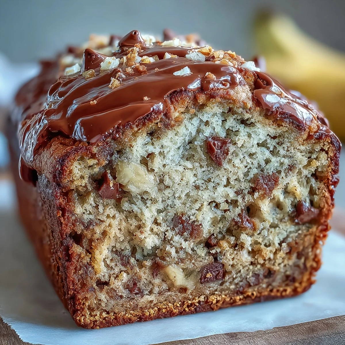 Hearty slice of Protein Banana Bread being cut to reveal its tender crumb, ideal for a nutritious post-workout treat or dessert.
