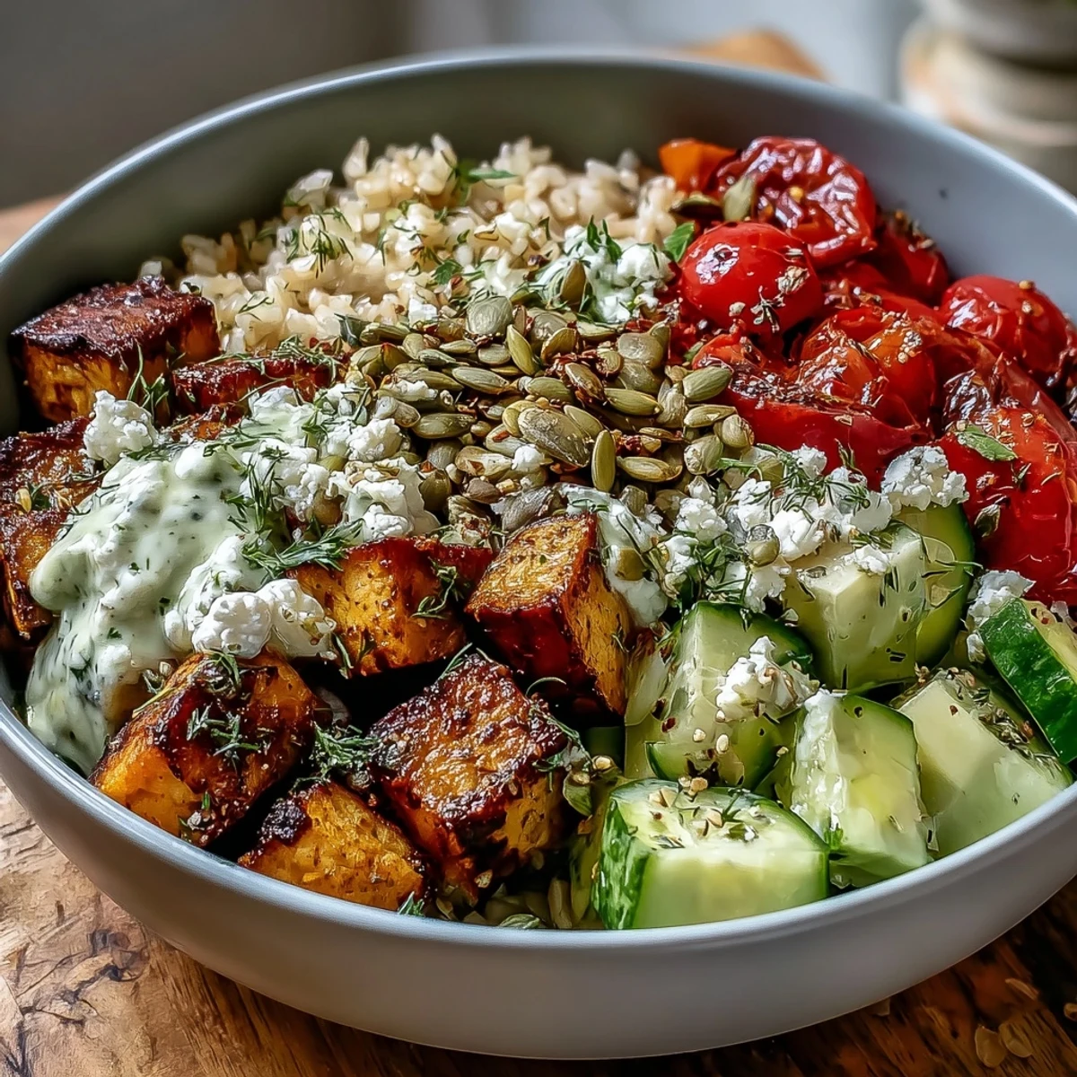 Eine herzhafte, anpassbare Gemüse-Schüssel mit frischen Zutaten und cremiger Soße.