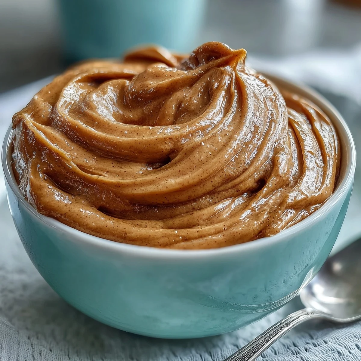 Glatte Hojicha-Pastry-Cream in einer Glasvase mit Holzlöffel, perfekt für die Füllung von Éclairs und Choux.