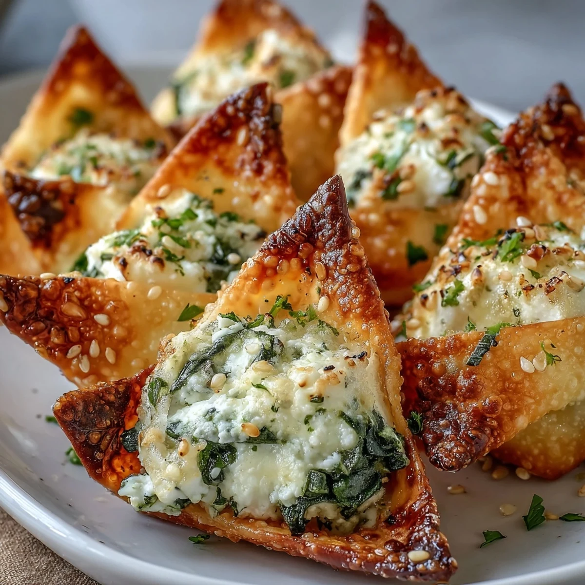 Mediterrane Spinat- und Feta-Knabbereien mit Zitronenschale und Kräutern, warm serviert.