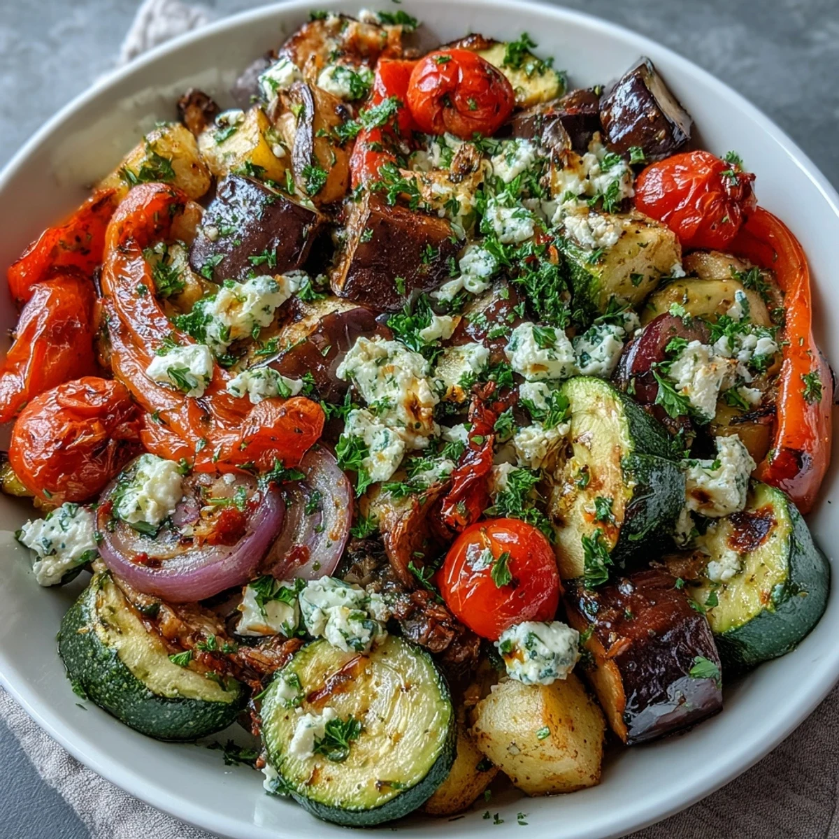Gefüllte Paprika aus dem Ofen, garniert mit cremigem Reis und frischem Kräuterkäse, ein würziges vegetarisches Abendessen für die ganze Familie.  