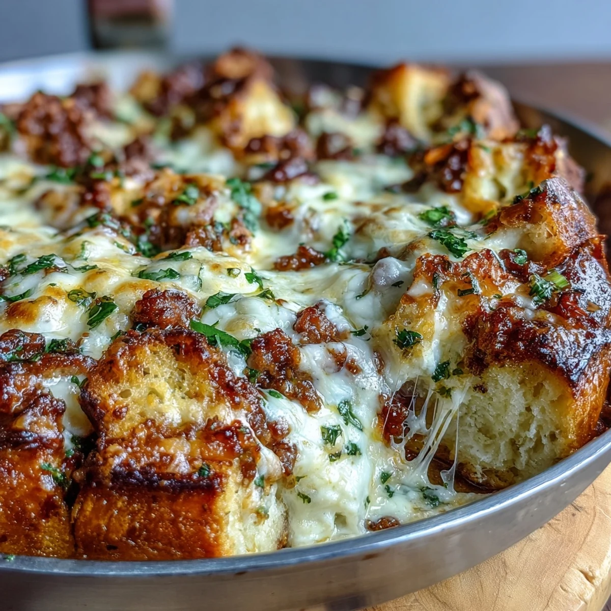 Knoblauchbrot-Lasagne aus der Pfanne