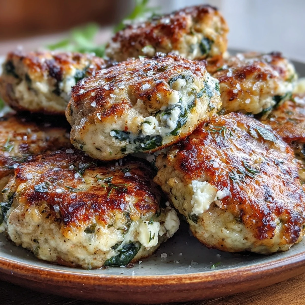 Golden-brown Greek Turkey Patties sizzling in a skillet with fresh herbs and garlic.