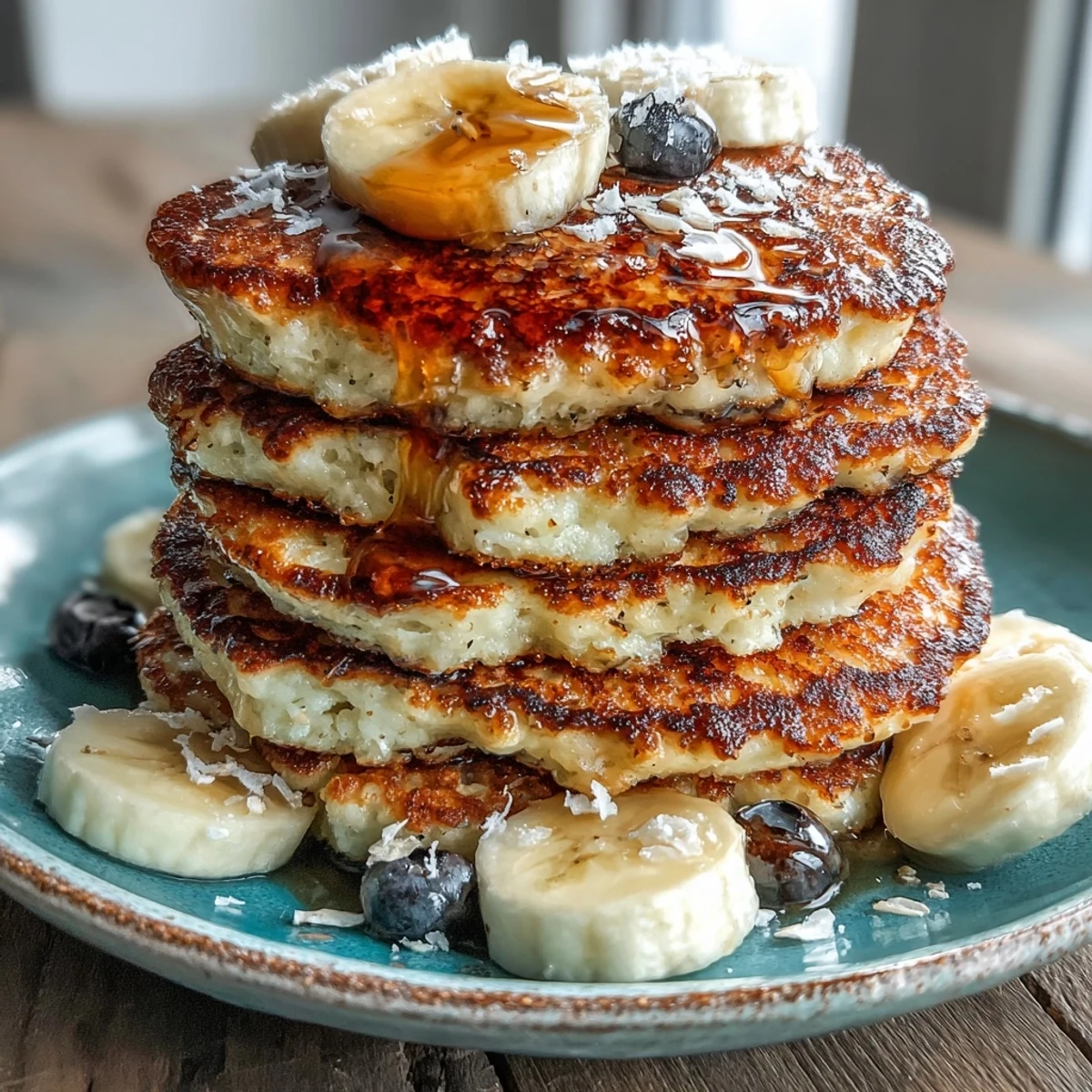 Ein Stapel heißer Flourless Cottage Cheese Pancakes neben einem Glas Orangensaft für ein proteinreiches Frühstück.