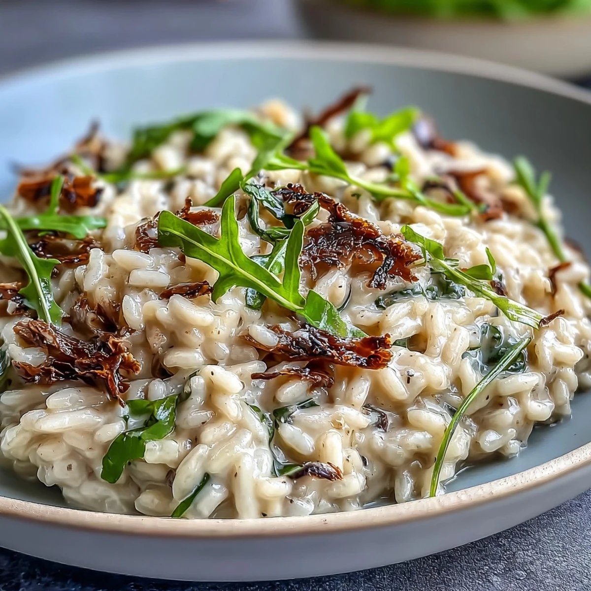 Savory Truffle Risotto with Pea Shoots served warm with a glass of white wine