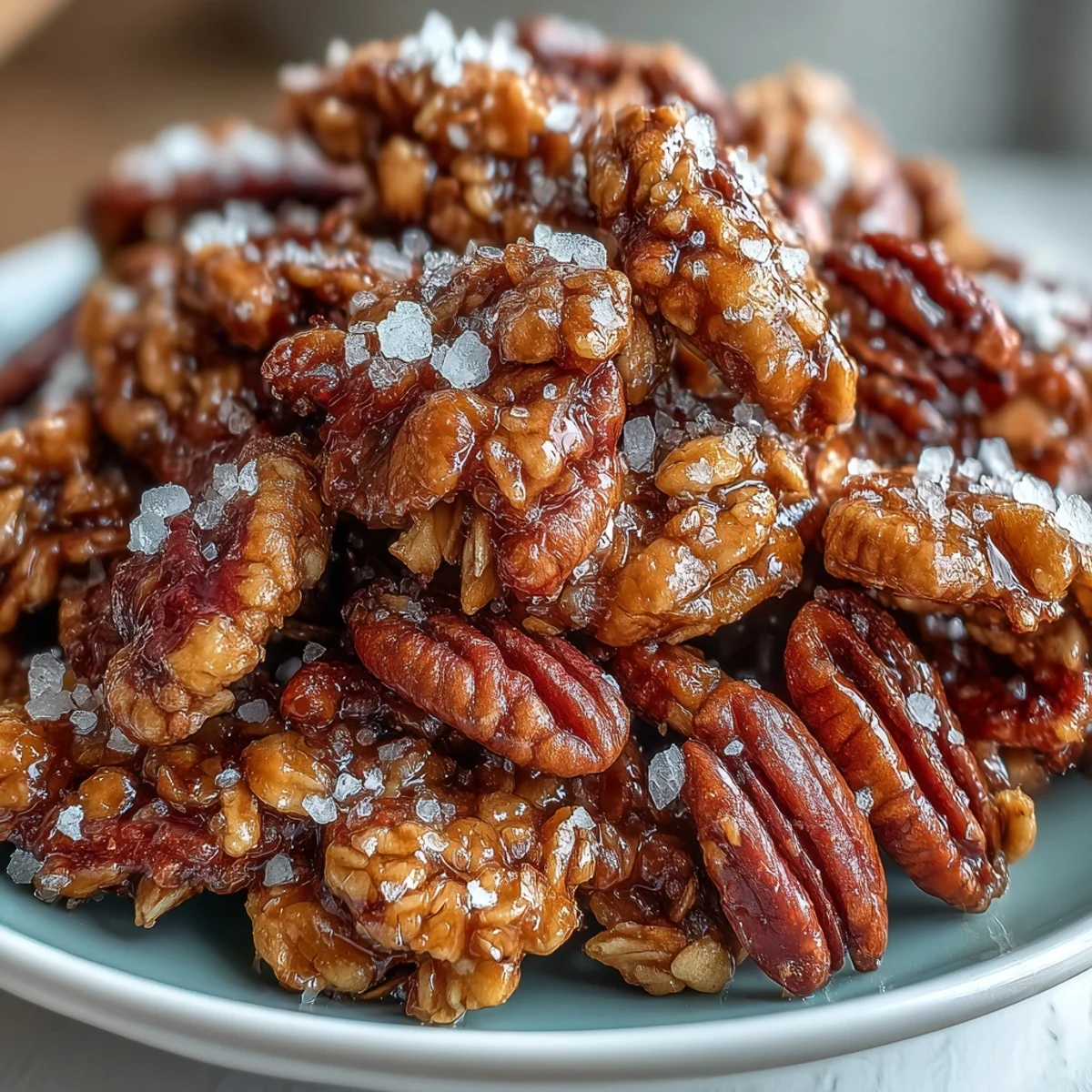 Lecker knusprige Salted Honey Granola mit Nüssen, für Joghurt oder Smoothie Bowls.