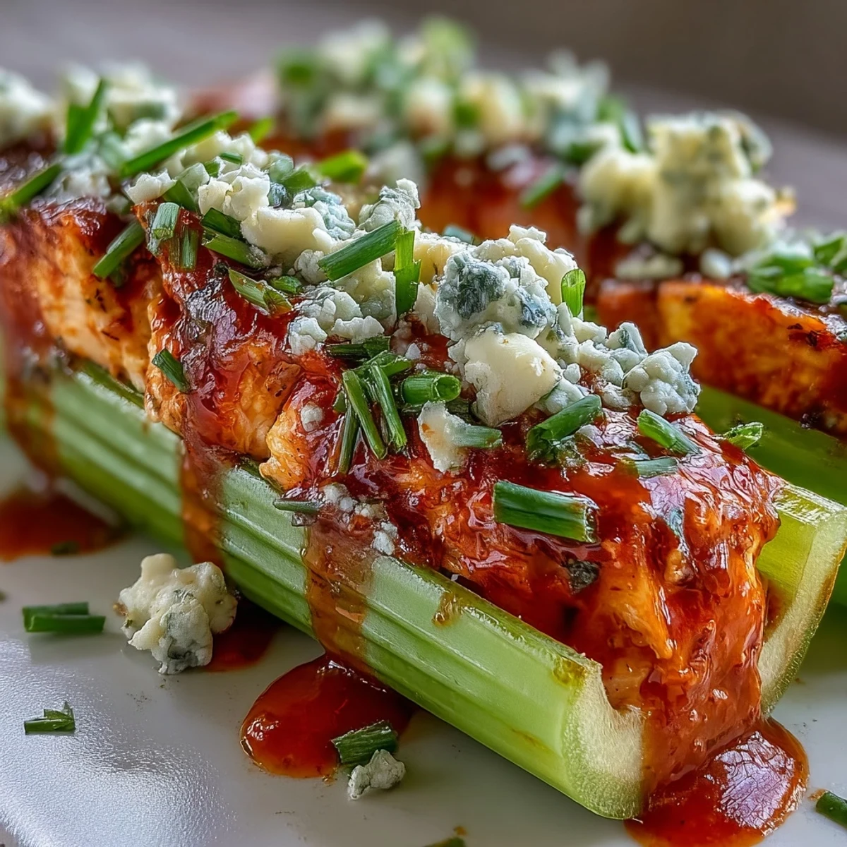 Keto Buffalo Hühnchen Staudensellerie Boote