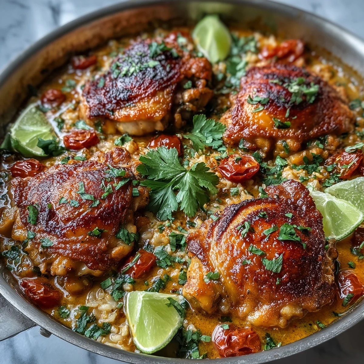 1. Spicy tangy baked chicken curry with juicy yogurt-marinated thighs in a rich coconut curry sauce.  