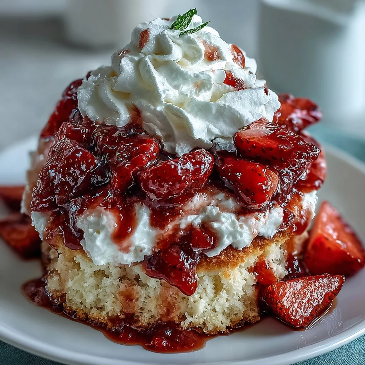 Ein romantisches Erdbeerkuchen-Dessert mit zarten Shortcakes, frischen Erdbeeren und luftiger Sahne, perfekt für einen besonderen Anlass.