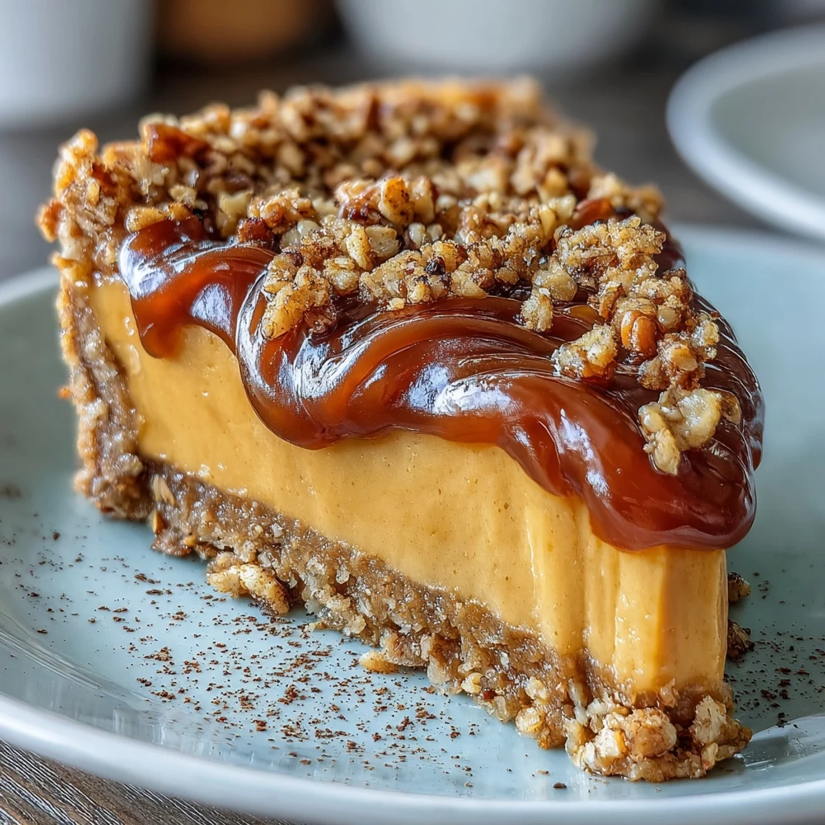 1. Reichhaltige Candied Yams Pie mit knusprigem Pekannussboden, perfekt für festliche Anlässe und gemütliche Zusammenkünfte.  