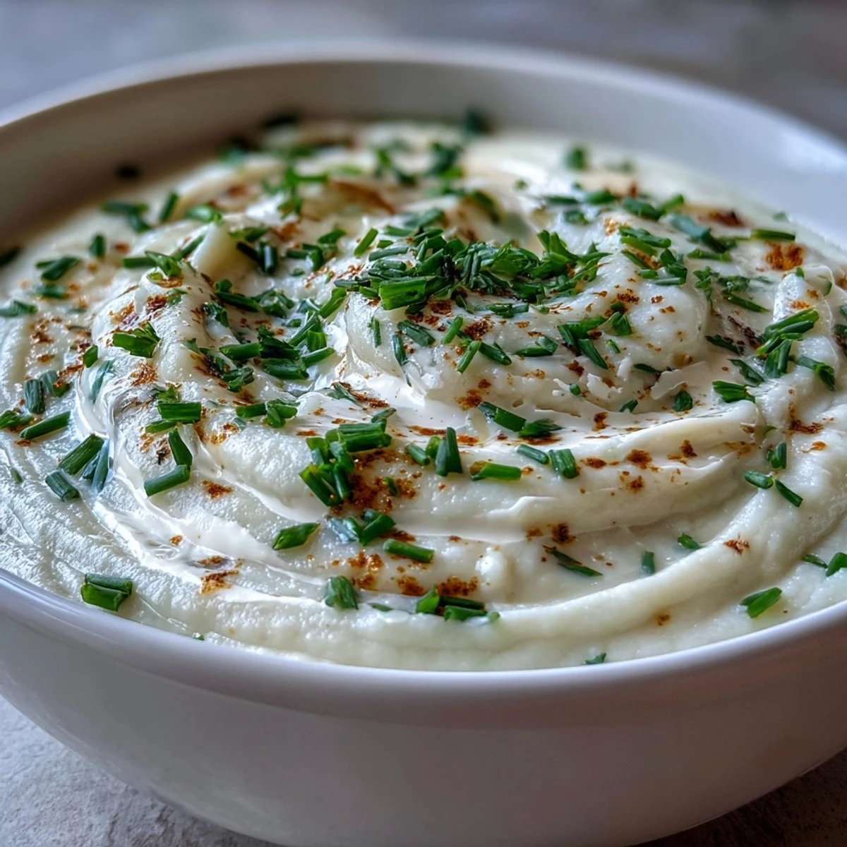 1. Eine cremige Suppe aus süßen Zwiebeln und zartem Blumenkohl, perfekt püriert für einen samtigen Genuss.  