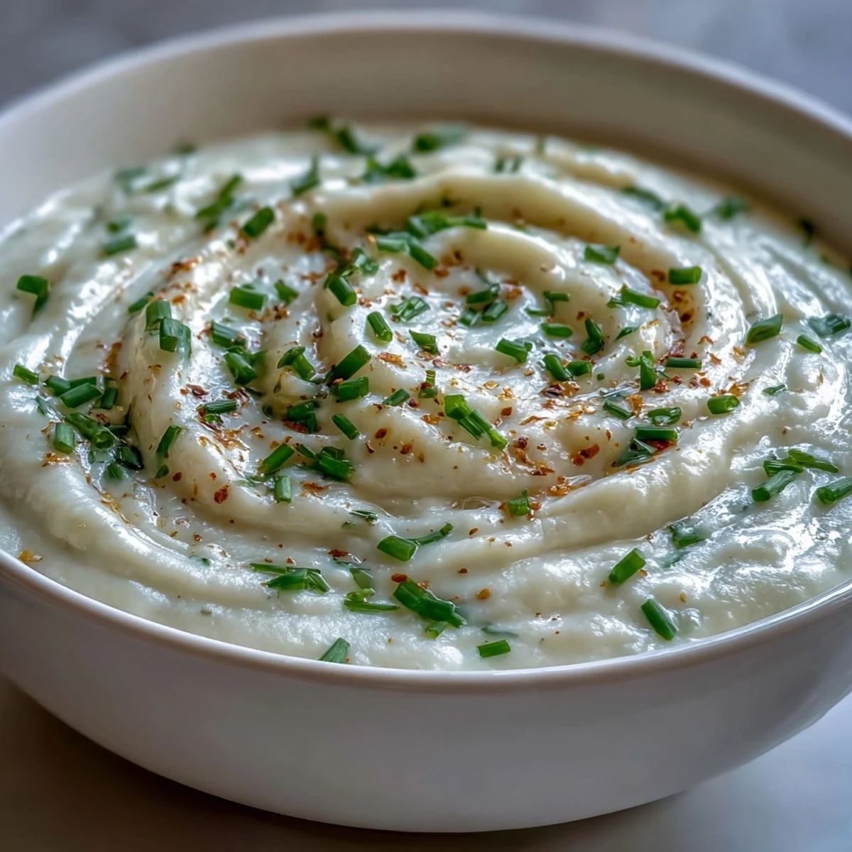 3. Velvety Onion and Cauliflower Soup mit frischen Kräutern garniert, eine köstliche Low-Carb-Option.