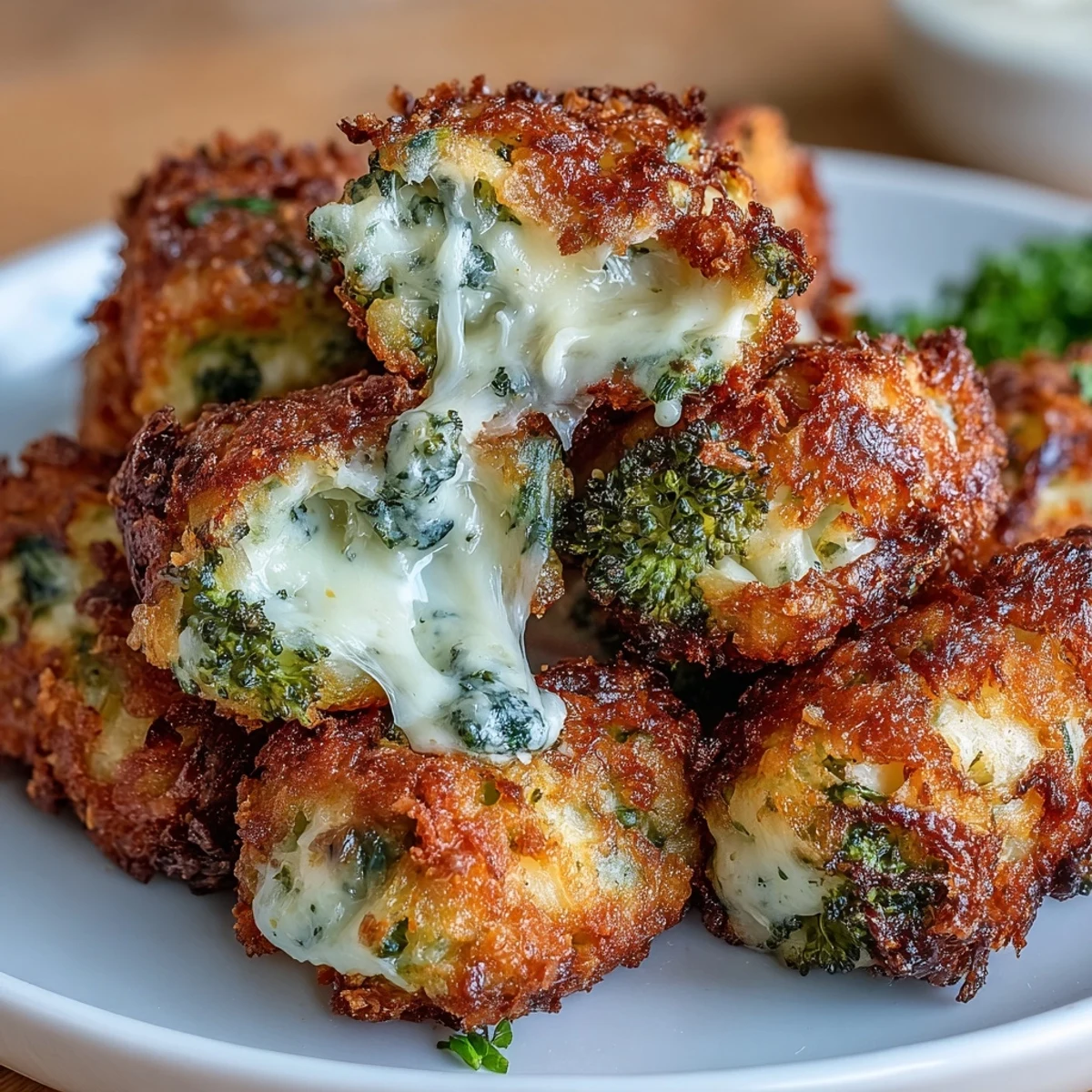 Käsige, knusprige Brokkoli-Tots aus dem Heißluftfritteusen, goldbraun und perfekt zum Dippen.  