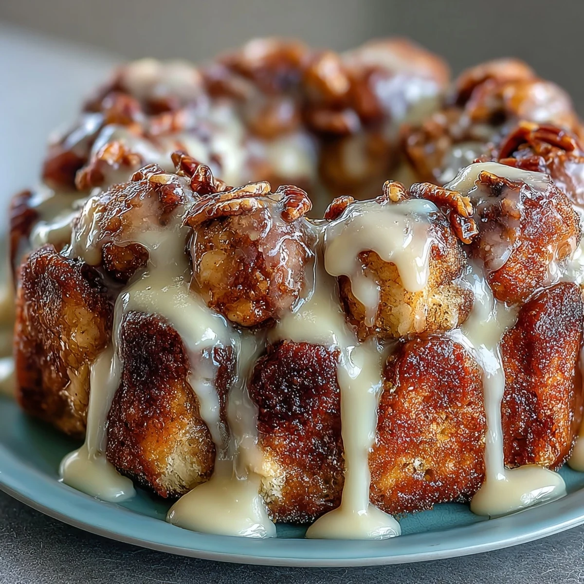 Festlicher King Cake Pull-Apart Monkey Bread mit bunten Streuseln und cremigem Frischkäse-Frosting.