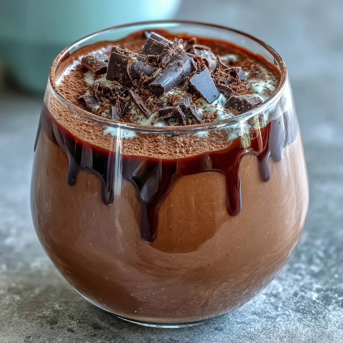 1. Reichhaltige, cremige Schokoladen-Mousse mit hohem Proteinanteil aus Hüttenkäse, perfekt als gesunder Nachtisch oder Post-Workout-Snack.  