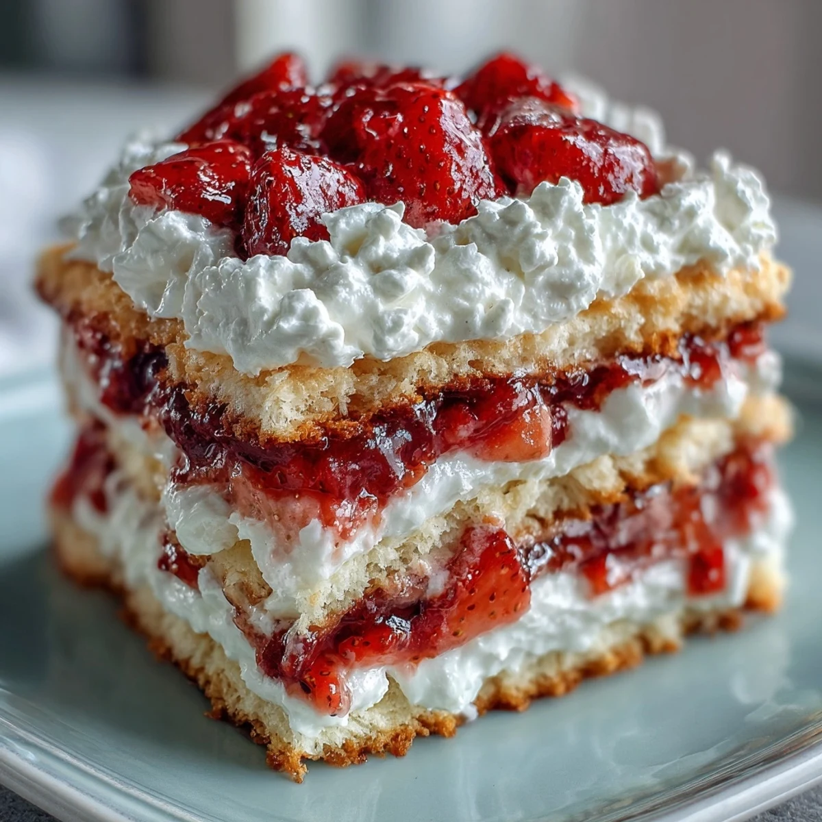 1. Classic Strawberry Shortcake with Biscuit Layers: Golden, flaky biscuits layered with juicy macerated strawberries and clouds of fresh whipped cream, a timeless summer dessert.  