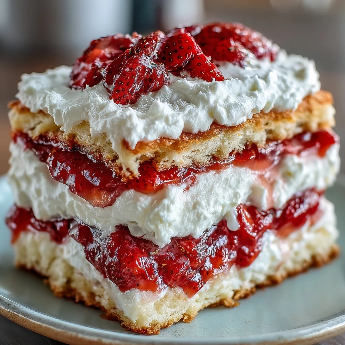 3. Classic Strawberry Shortcake with Biscuit Layers: Tender, golden biscuits filled with ripe strawberries and rich whipped cream, a beloved American treat for any occasion.