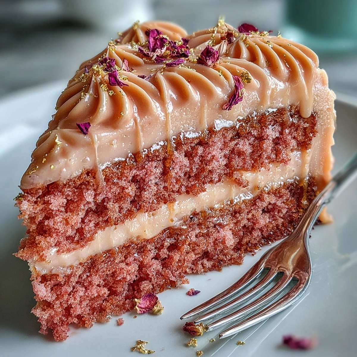 Rosé Velvet Cake mit Goldtropfen