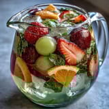 Erfrischender alkoholfreier Sangria mit weißen Trauben, Zitrusfrüchten und Minze