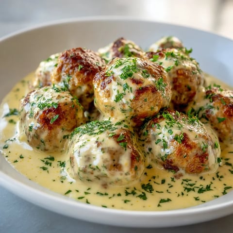 Ein weißer Teller mit bayerischen Fleischknochen in einer cremigen Sauce.