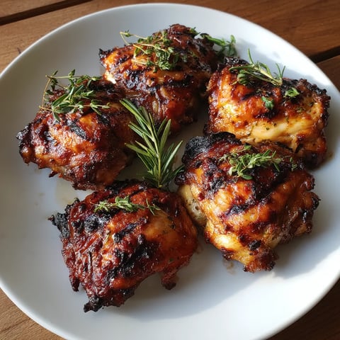 Ein weißer Teller mit sechs Stücken von Bavarian Beer-Marinierten Chicken darauf.