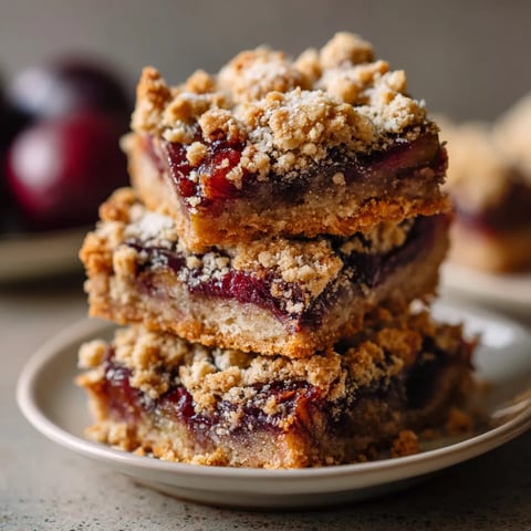 Plum Crumble Bars auf einem Plate.