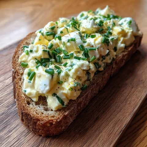 Ein offener Rührei-Sandwich mit Ei und Zwiebel.