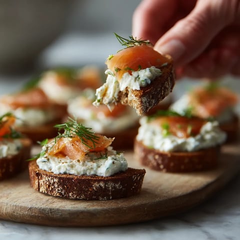 Ein Bild von Mini Rye Canapés mit geröstetem Lachs.