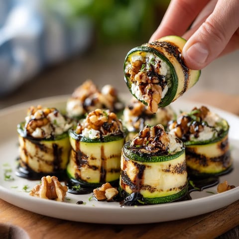 Grilled Zucchini Rolls mit Goat Cheese und Walnüssen.