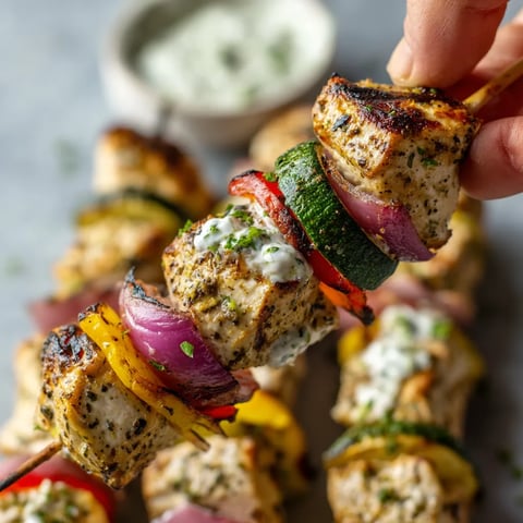 Ein Griechisches Hähnchen-Souvlaki mit Zwiebeln, Tomaten, Paprika und Koriander.