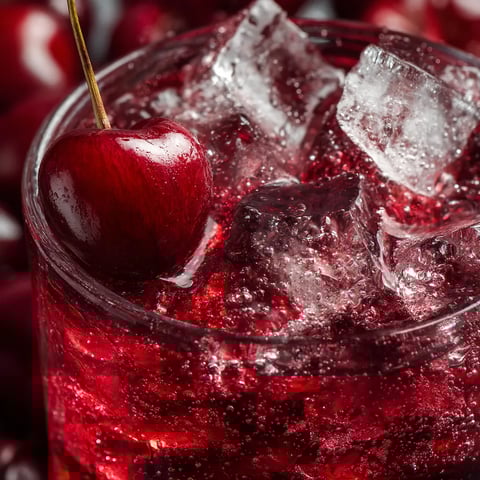 Ein Glas mit Cherry-Schnaps und Eis.