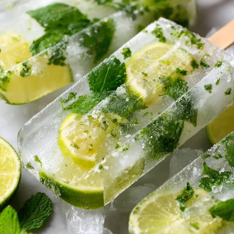Ein Popsicle mit Mint-Garnierung und Zitrus-Zutaten.