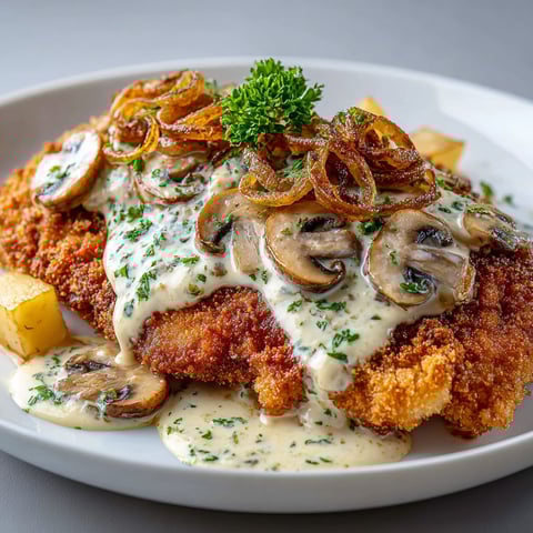 A plate of food with mushrooms and onions.