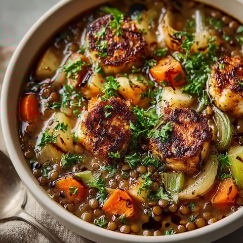 A bowl of soup with tofu and carrots.