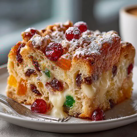 A slice of Stollen French Toast Casserole.