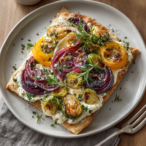A Flammkuchen Flatbread with Winter Vegetables.