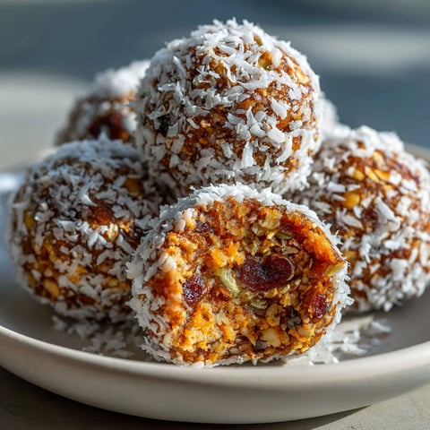 A plate of coconut covered energy balls.