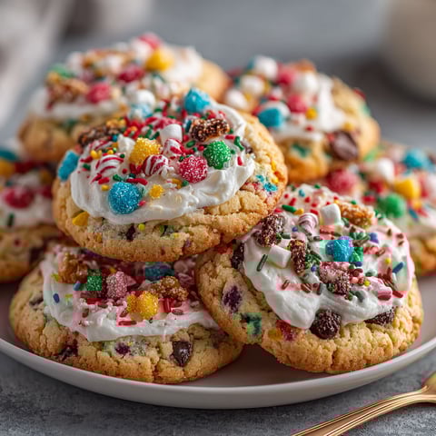 A plate of colorful cookies with white frosting.