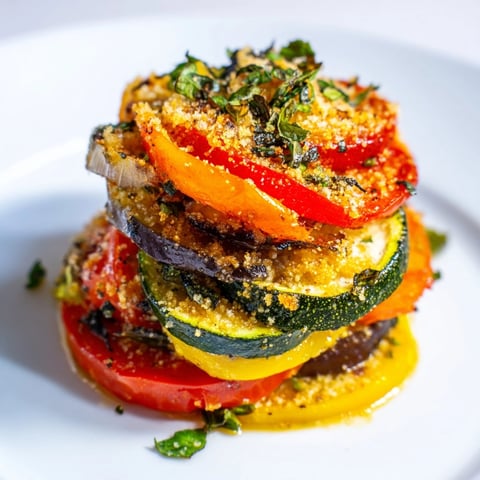 Farbenfrohes, gebackenes Seasonal Herb Vegetable Tian, ein delikates, duftendes Gericht.