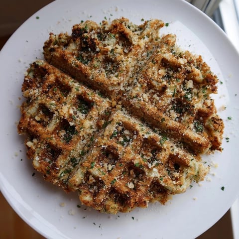 Crispy Broccoli Schnitzel waffles served with lemon wedges and fresh parsley garnish.
