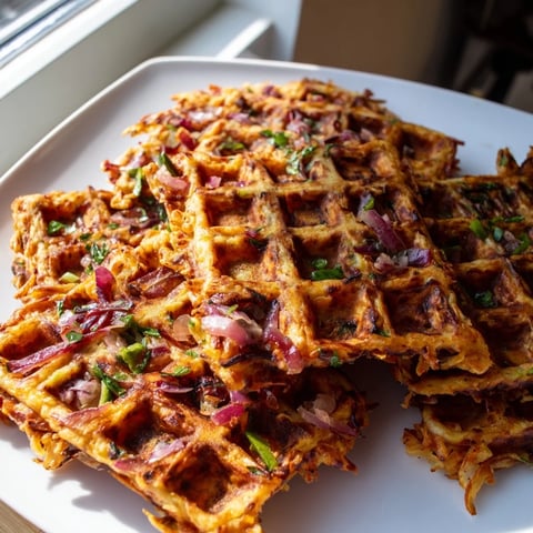 Crispy Red Cabbage Waffles mit goldbraunen, knusprigen Rändern und zartem Inneren.