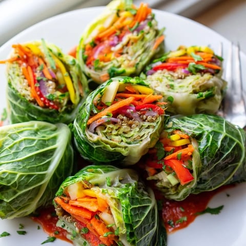 Bunte Sauerkrautrollen mit knackigem Gemüse, perfekt für ein herzhaftes vegetarisches Abendessen.