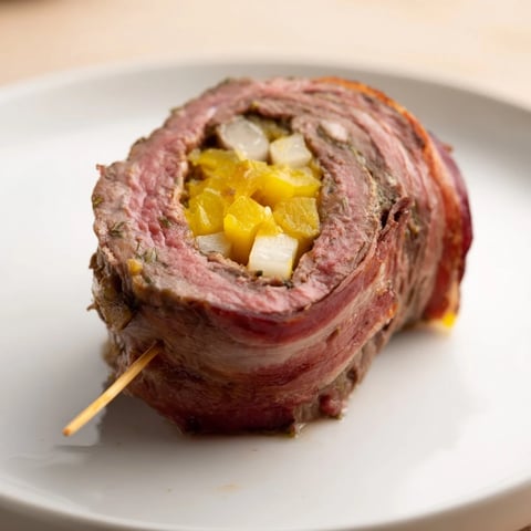 Mini Rouladen appetizers, with their savory bacon and pickle filling, seared golden brown.